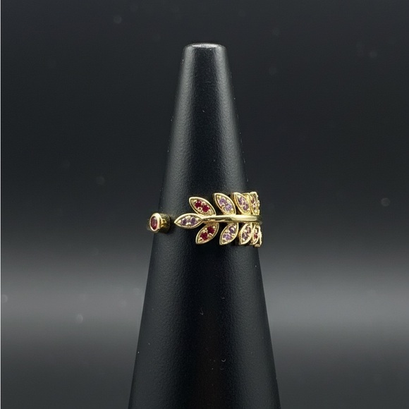 Jewelry - Boutique Golden Laurel Leaves Bypass Ring – Red & Purple Gemstones-Adjustable
